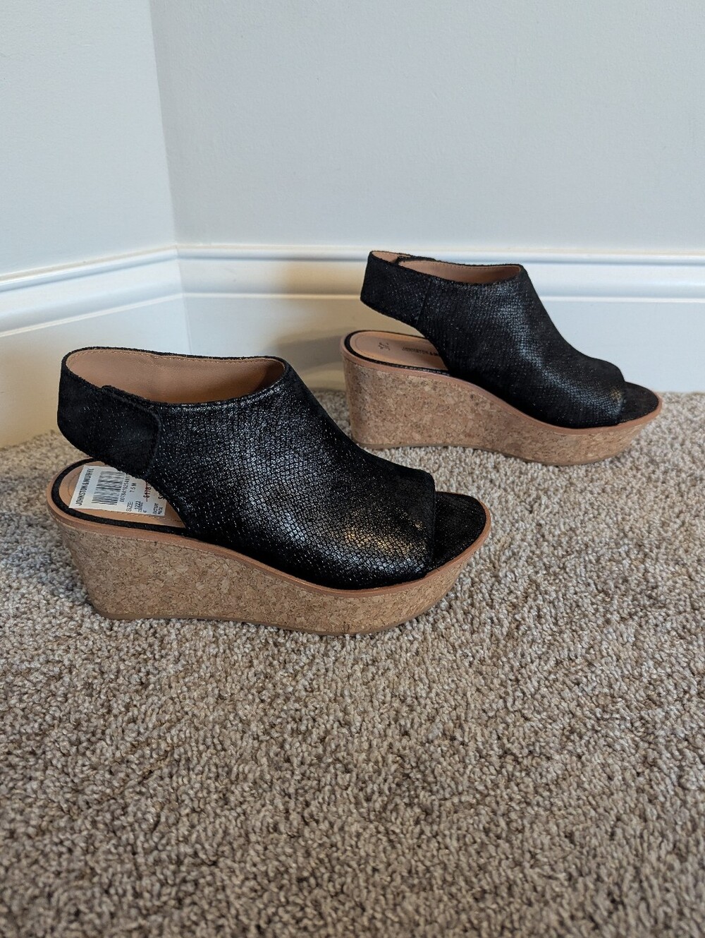 Johnston & Murphy Jade Ankle Strap Wedge Sandal NEW - Black sz 7.5